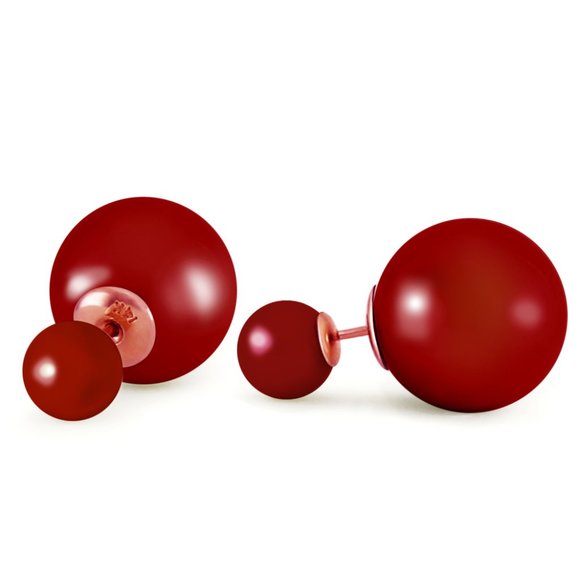 14k Gold Tribal Red Pearl Earrings - Picture 3 of 6